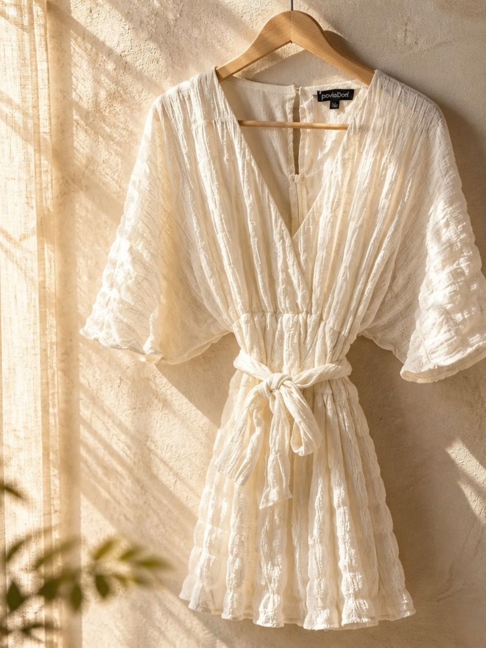 Ethereal Ivory Seersucker Flutter Sleeve Romper Tied Empire Waist Textured 4020